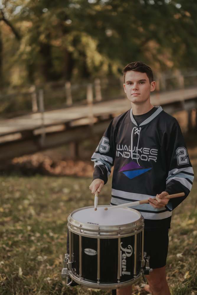 Drumline jersey, sticks up